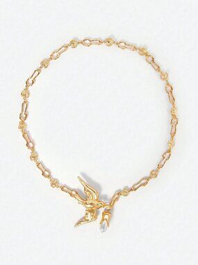 Gold Bird Charm Necklace with Chunky Link Chain